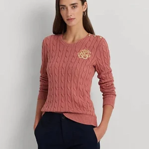 Lauren Ralph Lauren Maglia in cotone a trecce con bottoni