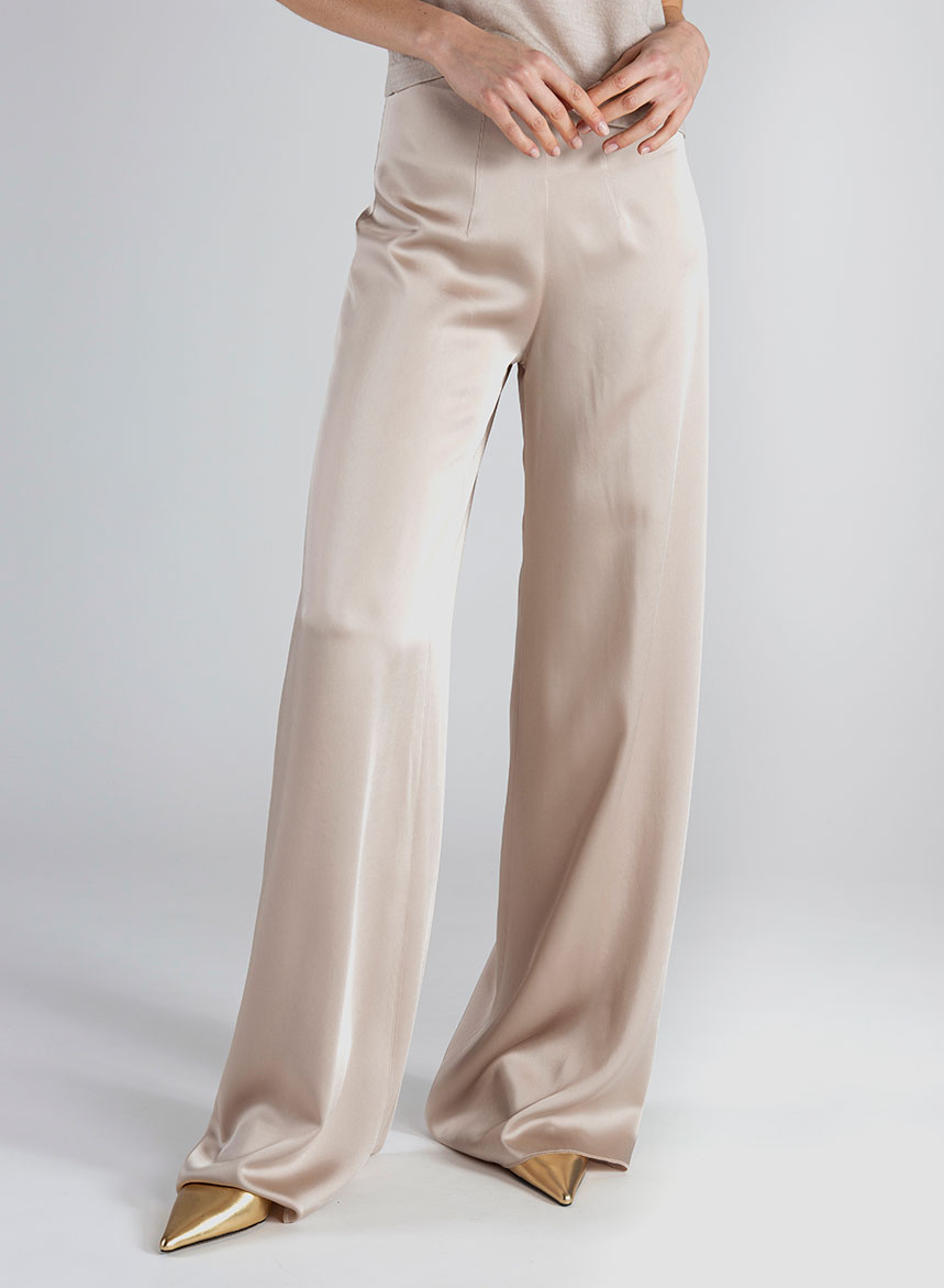 Pantalone a Palazzo envers satin di viscosa – Cipria - immagine 2