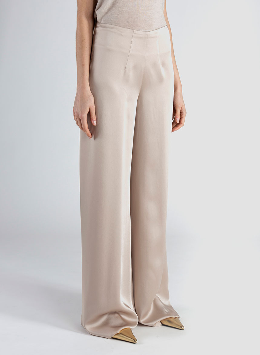 Pantalone a Palazzo envers satin di viscosa – Cipria - immagine 4