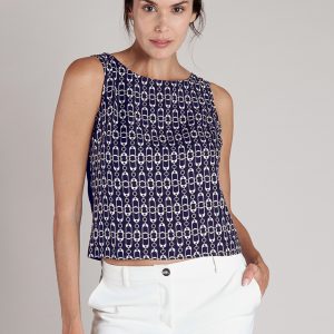 Top in viscosa stampa catene – blu