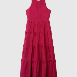 Abito Balze Viscosa e Lino – Rosso