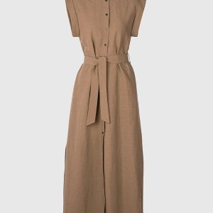 Abito Chemisier Smanicato in Viscosa e Lino