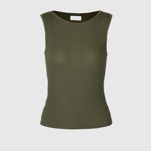 Top di Maglia Coste  in Viscosa Stretch – Militare