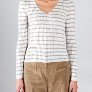 Cardigan Rigato Coste in Responsible Wool – Gardenia