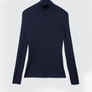Maglia Dolcevita Coste in Responsible Wool – Blu