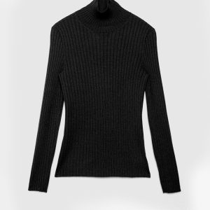 Maglia Dolcevita Coste in Responsible Wool – Nero