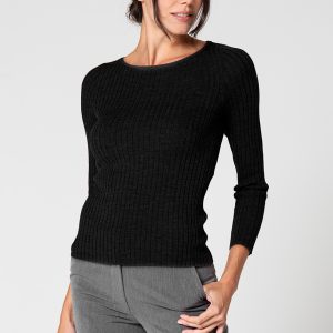 Maglia Barchetta Coste in Responsible Wool – Nero