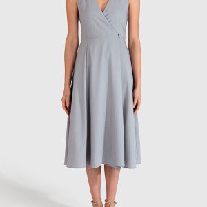 Abito Incrociato in Tessuto Fluido Tecnico