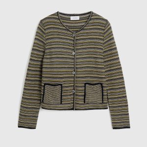 Cardigan Coreana Jacquard in Cotone Biologico – Blu