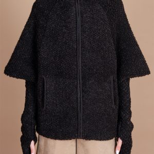 Cappa con Zip in Maglia Lavorata a Pelliccia