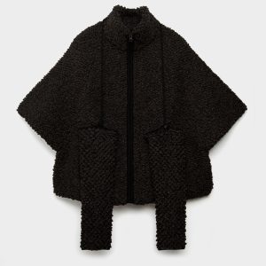 Cappa con Zip in Maglia Lavorata a Pelliccia