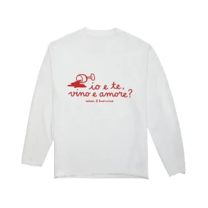 "Vino & Amore" L/S Distressed Tee - White