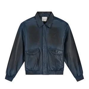 Leather Fade Jacket - Navy