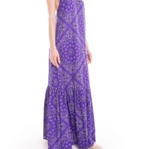 Abito a sottoveste con balza – bandana viola