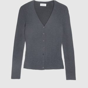 Cardigan Coste Lana Seta e Cashmere – Grigio