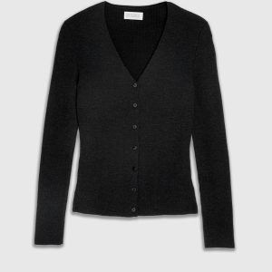 Cardigan Coste Lana Seta e Cashmere – Nero
