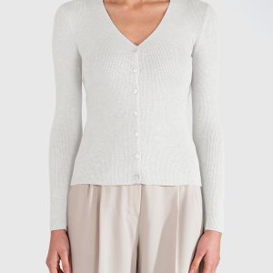 Cardigan Coste Lana Seta e Cashmere – Off white