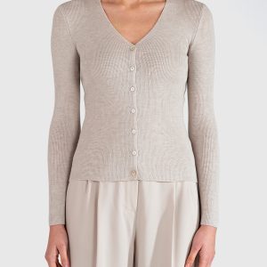 Cardigan Coste Lana Seta e Cashmere – Porcellana