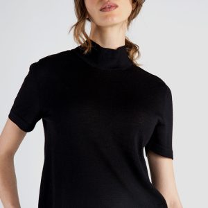 Maglia collo a Lupetto, mezza manica, Lana, Seta e Cashmere – Nero