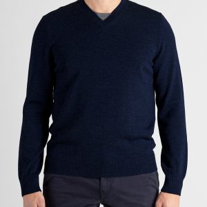 Maglione Uomo scollo V Lana Merinos – Blu