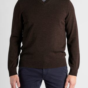 Maglione Uomo scollo V Lana Merinos – Caffè
