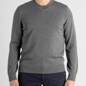 Maglione Uomo scollo V Lana Merinos – Grigio