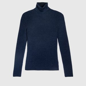 Maglia Dolcevita Coste Lana, Seta e Cashmere – Blu