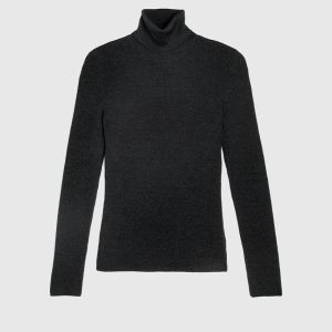 Maglia Dolcevita Coste Lana, Seta e Cashmere – Nero