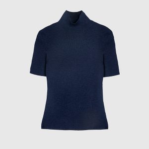 Maglia Collo Lupetto Coste Lana, Seta e Cashmere – Blu