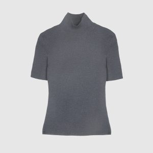 Maglia Collo Lupetto Coste Lana, Seta e Cashmere – Grigio