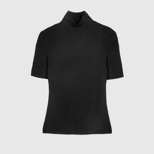 Maglia Collo Lupetto Coste Lana, Seta e Cashmere – Nero