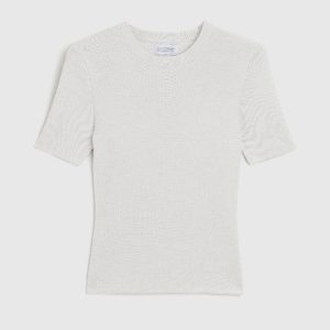 Maglia Girocollo Coste in Lana, Seta e Cashmere – Off White