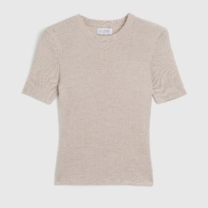 Maglia Girocollo Coste in Lana, Seta e Cashmere – Porcellana