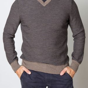 Maglione Uomo Scollo V Rigato in lana