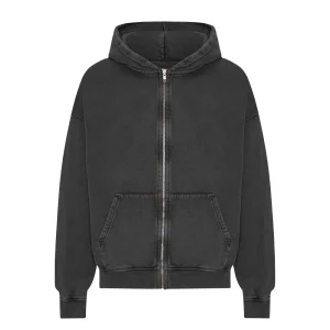 Organic Oversized Zip Hoodie - Faded Black