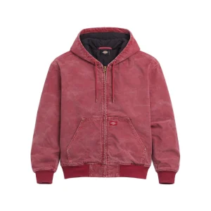 Lined Denim Hooded Bomber - Garnet