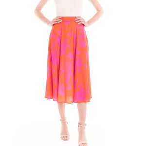 Gonna longuette a fiori arancio e fucsia