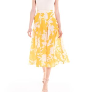 Gonna longuette a fiori giallo e panna