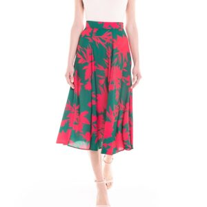 Gonna longuette a fiori verde e fucsia