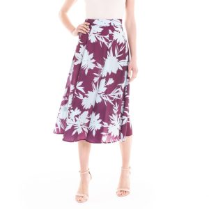 Gonna longuette a fiori celeste e bordeaux