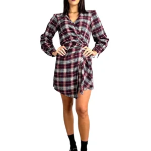 abito corto check nero,vino MYRA