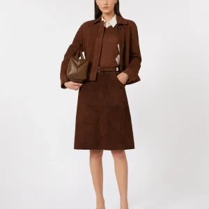 Max Mara Studio Gonna midi in pelle scamosciata