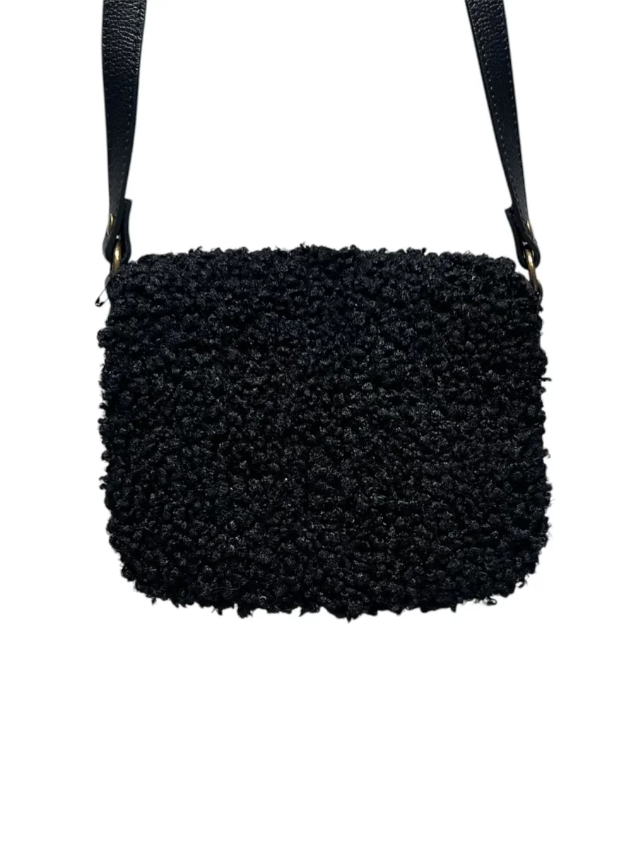 borsa patta teddy vera pelle nero,panna MYRA - immagine 5