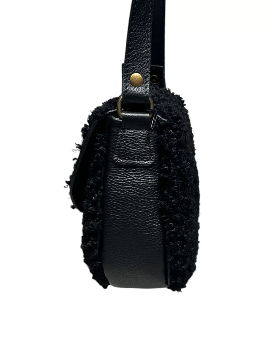 borsa patta teddy vera pelle nero,panna MYRA - immagine 4