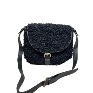 borsa patta teddy vera pelle nero,panna MYRA