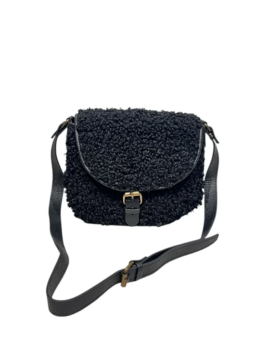 borsa patta teddy vera pelle nero,panna MYRA - immagine 3