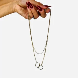 collana due fili ciondolo tondo MYRA oro,argento