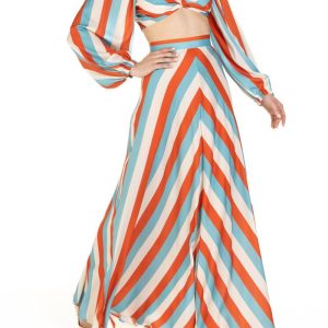 Crop top Riga Celeste Arancio e Panna