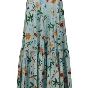 Gonna lunga a ruota con balza Fantasia Cactus