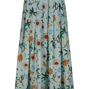 Gonna lunga a ruota con pieghe Fantasia Cactus